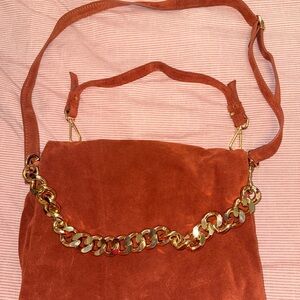 Italian Suede Shoulder Bag with Gold Chain